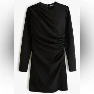 Abercrombie & Fitch Black Long Sleeve Draped Ruched Dress